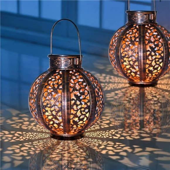 New 2 Pack Hanging Outdoor Ramadan Solar Lantern Waterproof 6 Lumens Brown Decor - Picture 5 of 7